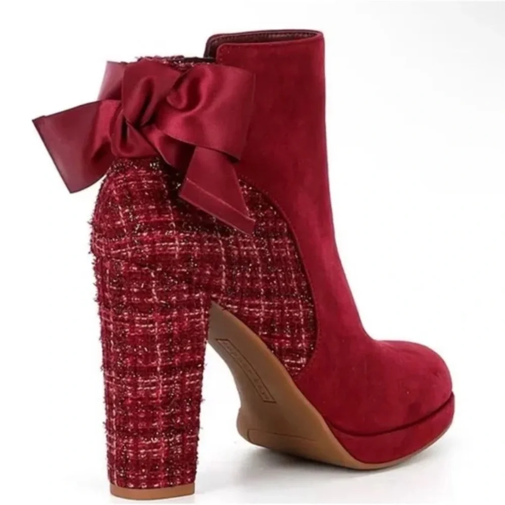 NEW Copper Key “Curtsey” Red Suede Tweed Booties NWT women size 6.5